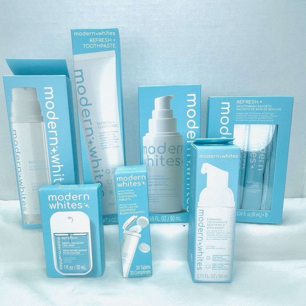 7 Pc Set Modern Whites Oral Care Whitening Gel Toothpaste Tablets Mouthwash